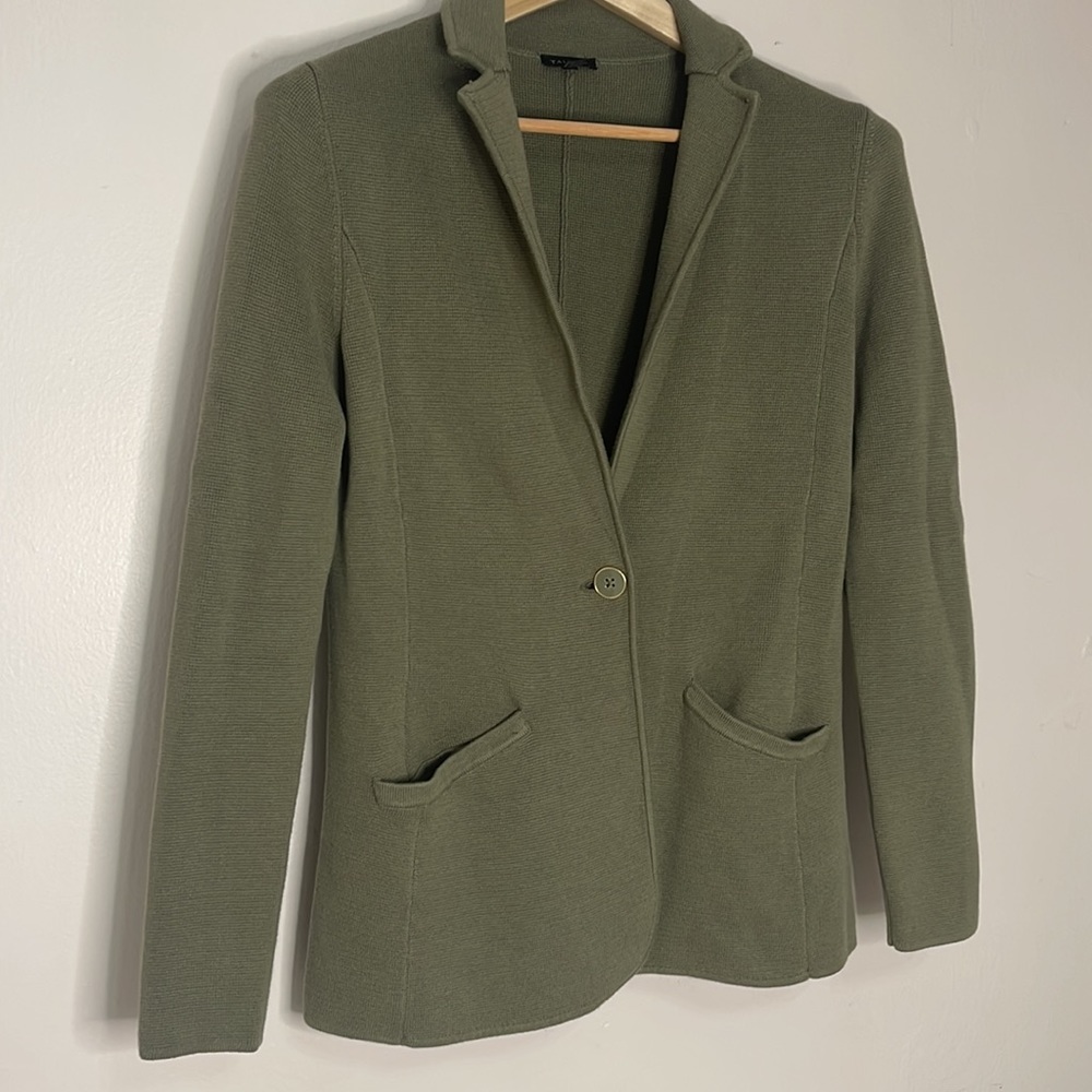 Talbots Olive Collared Sweater Jacket Blazer Card… - image 2